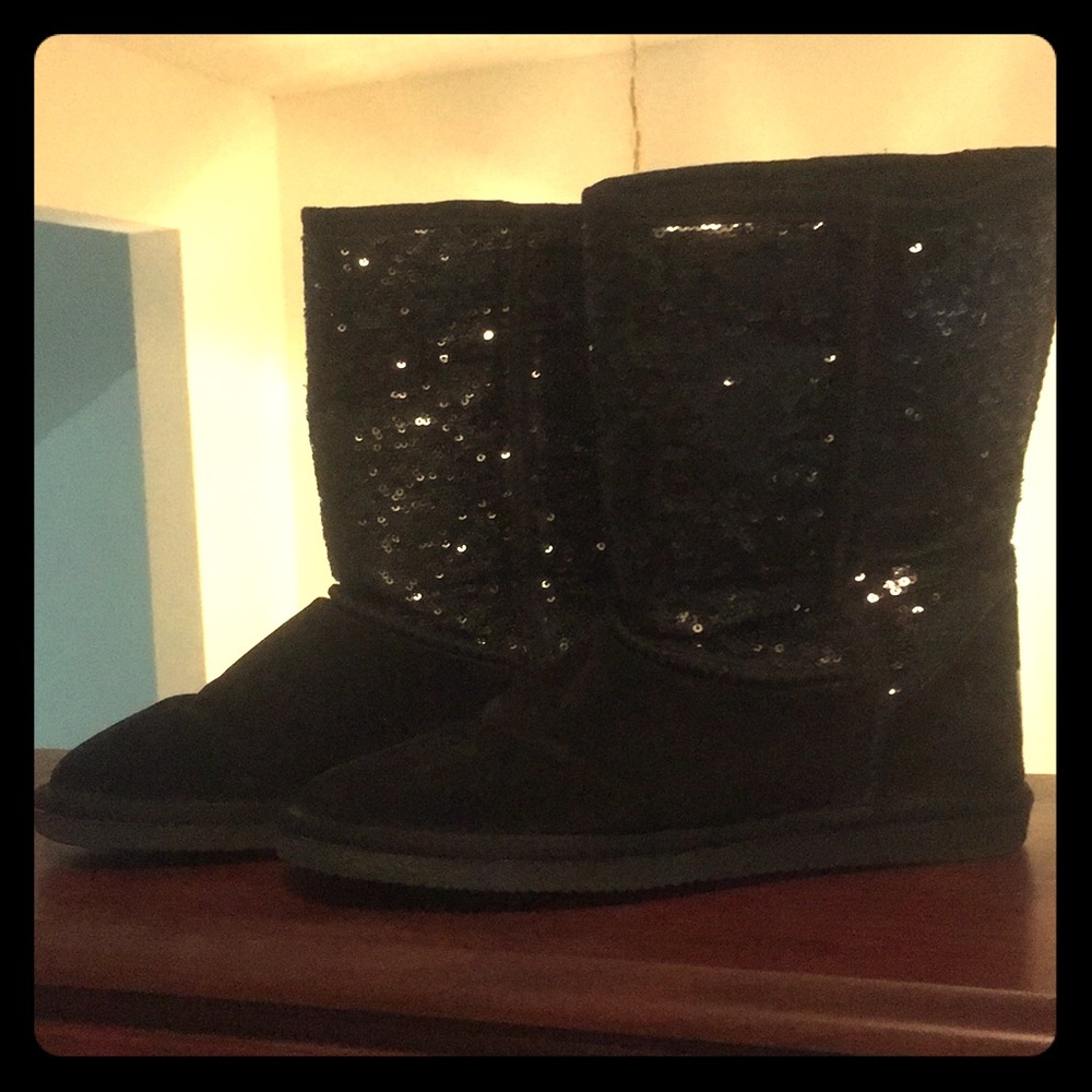 LAMO Black Sheepskin Sequin Wool Comfy Boots size8